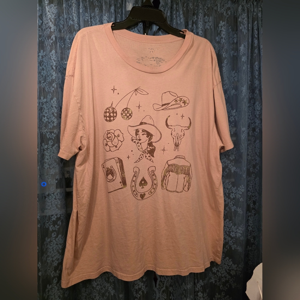 Graphic Print Pink Women's Top Oversized